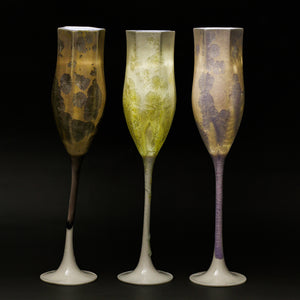 Nocturne Champagne Flutes in macro-crystalline Glaze